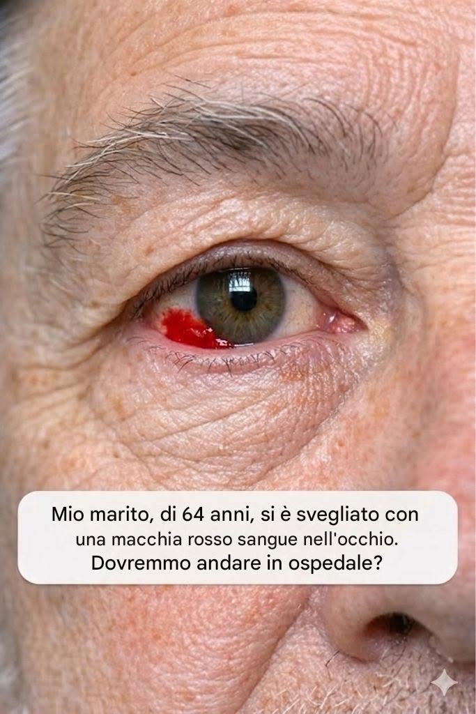 Mio marito, di 64 anni, si è svegliato con una macchia rossa e sanguinante sull’occhio. Dovremmo andare in ospedale?