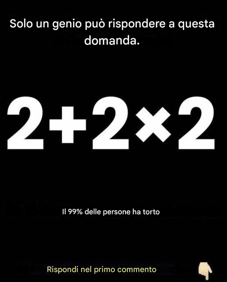 Test di matematica: 2+2×2, qual è la soluzione?
